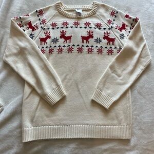 Hanna Andersson Cream Sweater with Red Reindeer